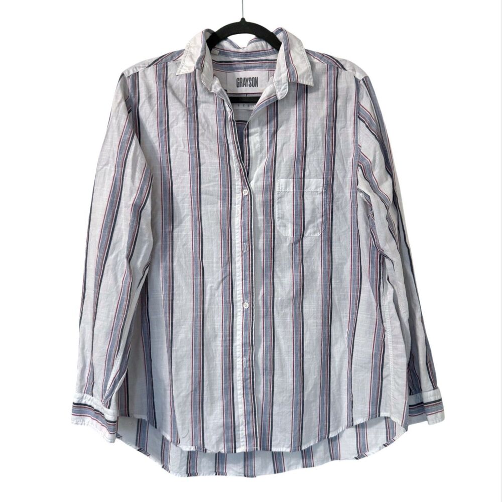 Frank & Eileen Grayson The Hero Button Up Shirt IDA White Blue Stripes Size 4